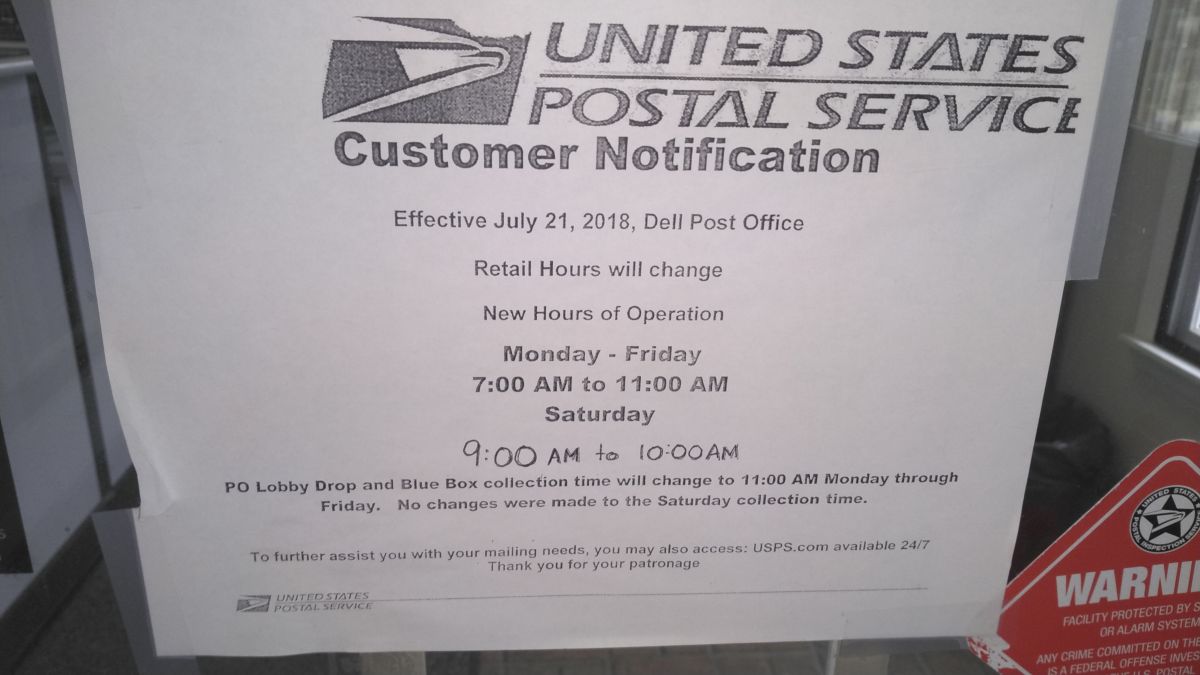 Picture of the post offices hours of operation